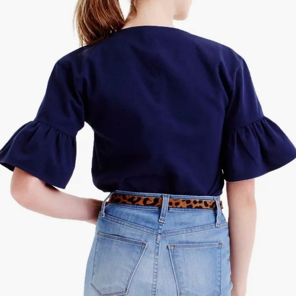 J.Crew Ruffle Sleeve Top Navy Slightly Oversized NWT Size XS - Picture 3 of 13